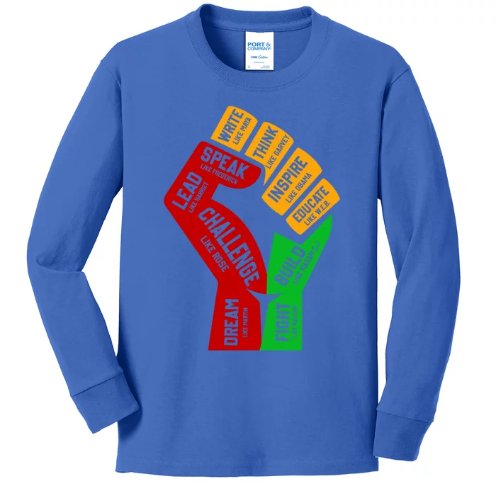 Influential Inspirational Black History Leaders Fist Hand Gift Kids Long Sleeve Shirt