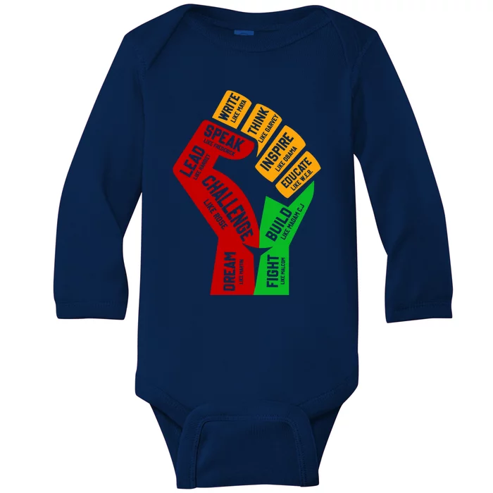 Influential Inspirational Black History Leaders Fist Hand Funny Gift Baby Long Sleeve Bodysuit