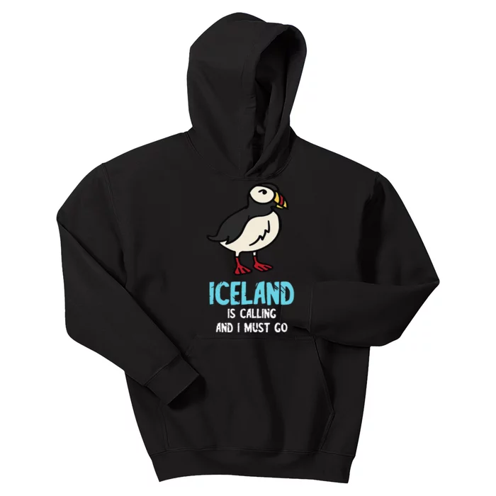 Iceland Is Calling Seabird Lover Puffin Kids Hoodie