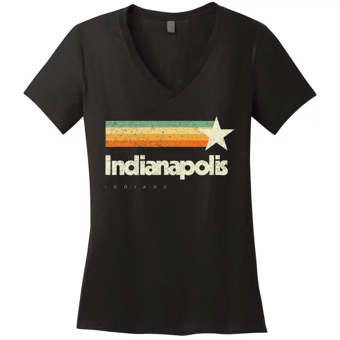 Indianapolis Indiana Cool Vintage Novelty American Aesthetic Women's V-Neck T-Shirt