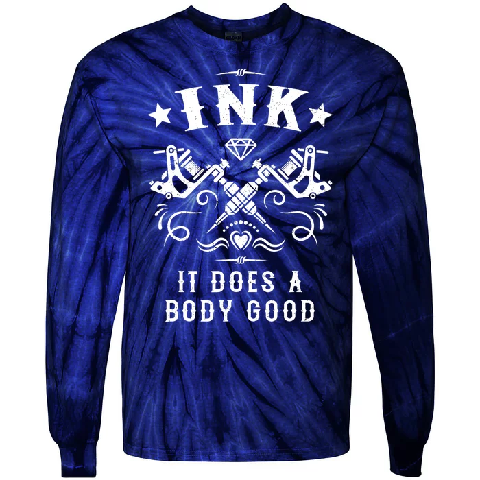 Ink It Does A Body Good Vintage Tattoo Machine Tie-Dye Long Sleeve Shirt