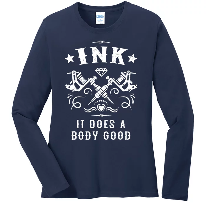 Ink It Does A Body Good Vintage Tattoo Machine Ladies Long Sleeve Shirt