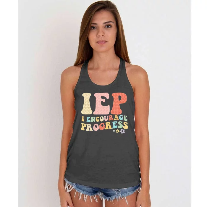 IEP I Encourage Progress Special Education Teacher Graphics Women's Knotted Racerback Tank