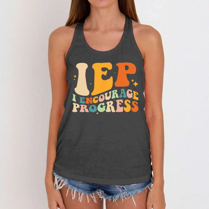 IEP I Encourage Progress Special Education Teacher School Women's Knotted Racerback Tank