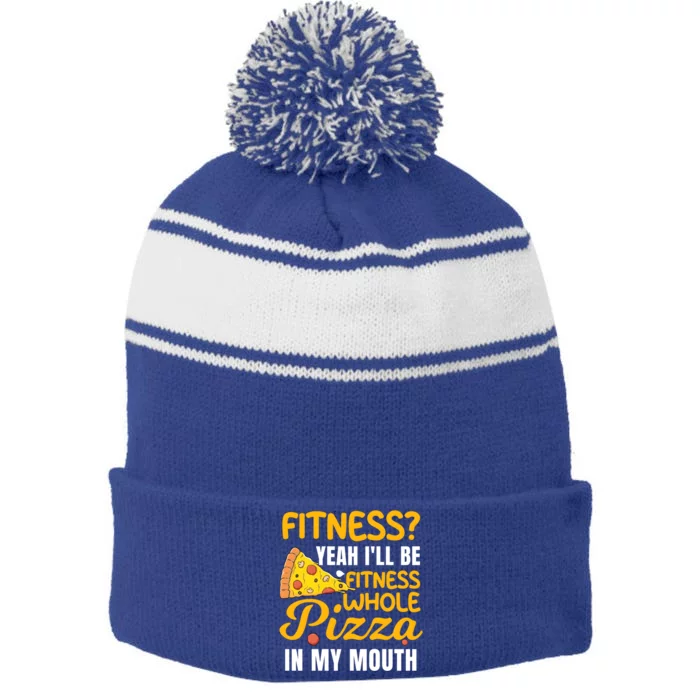 IM Into Fitness Fitness Pizza In My Mouth Gift Stripe Pom Pom Beanie