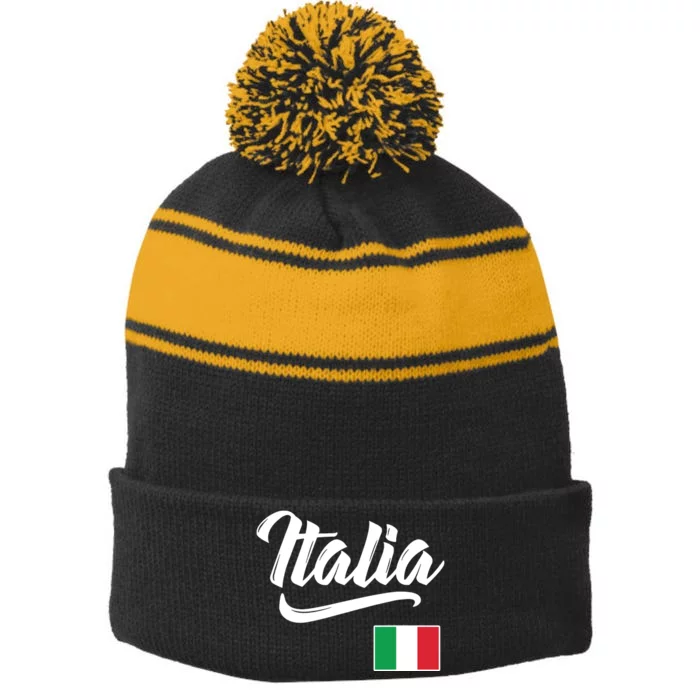 Italia Italian Flag Italy Italiano Heritage Men Women Kids Stripe Pom Pom Beanie