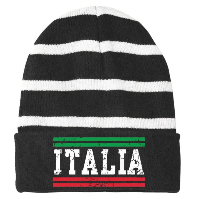 Italia Italian Flag Italy Vintage Distressed Men Women Kids Striped Beanie with Solid Band