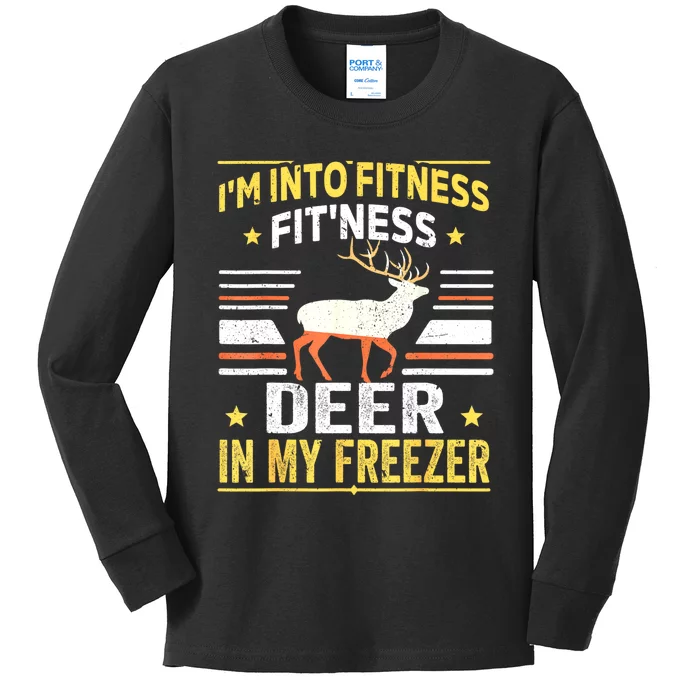 Im Into Fitness Deer Freezer Funny Dad Hunter Deer Hunting Kids Long Sleeve Shirt