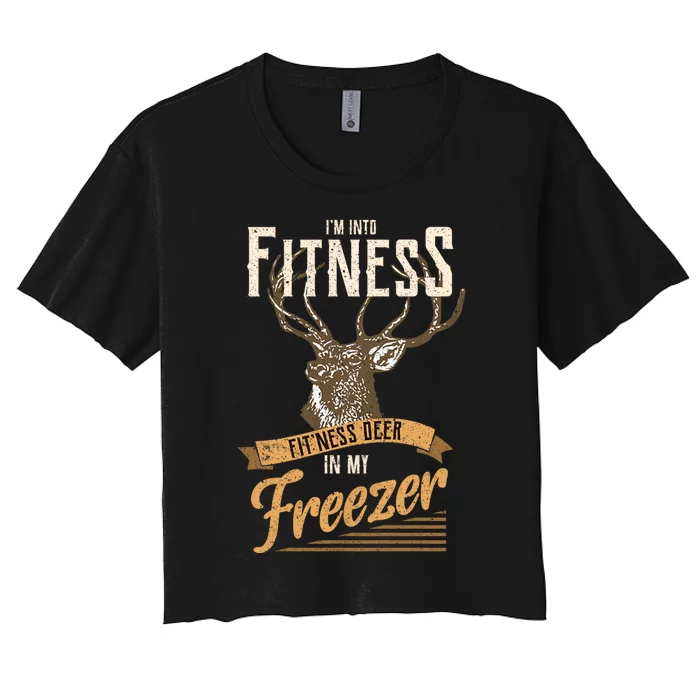 IM Into Fitness Deer Freezer Funny Dad Hunter Deer Hunting Women's Crop Top Tee