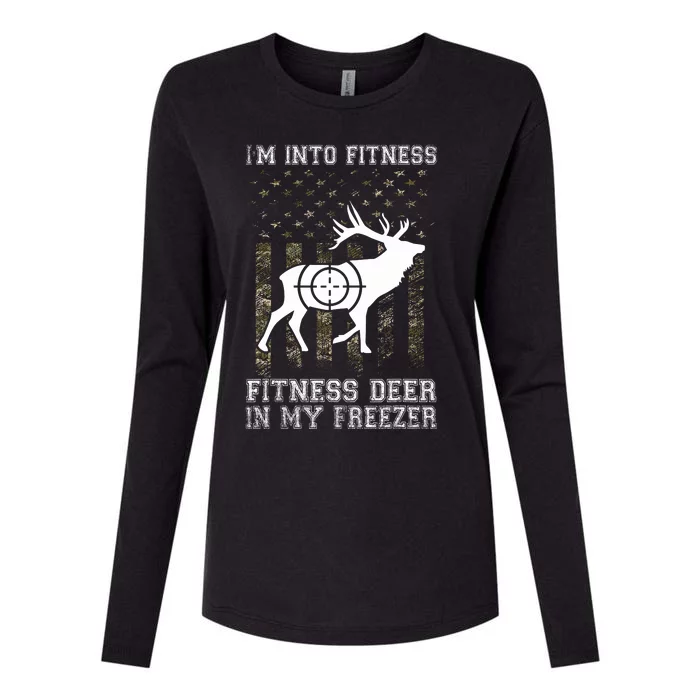 IM Into Fitness FitNess Deer In My Freezer Funny Hunter Womens Cotton Relaxed Long Sleeve T-Shirt