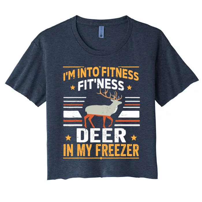 IM Into Fitness Deer Freezer Funny Dad Hunter Deer Hunting Women's Crop Top Tee