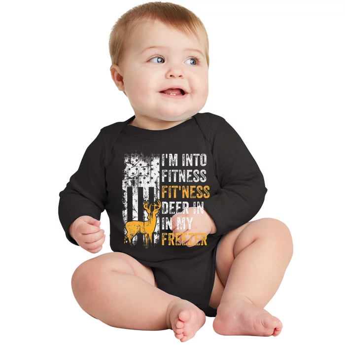 I'm Into Fitness Deer Freezer Funny Hunting Deer Hunter Baby Long Sleeve Bodysuit