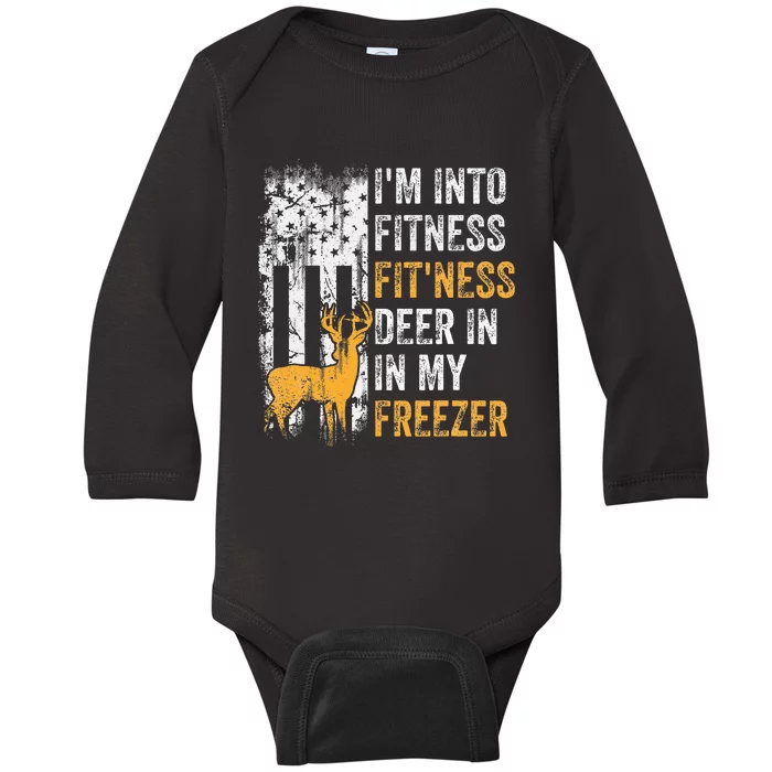 I'm Into Fitness Deer Freezer Funny Hunting Deer Hunter Baby Long Sleeve Bodysuit