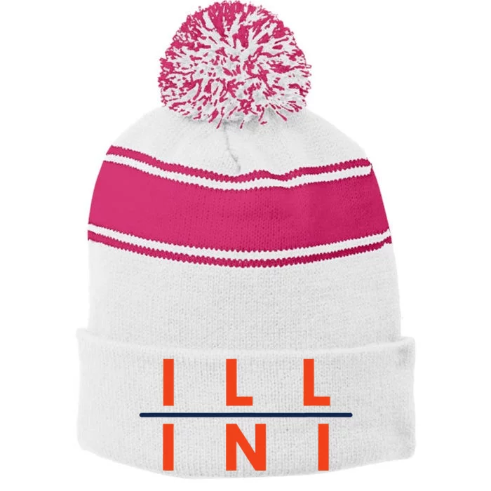 Illinois IL Fans Stripe Pom Pom Beanie