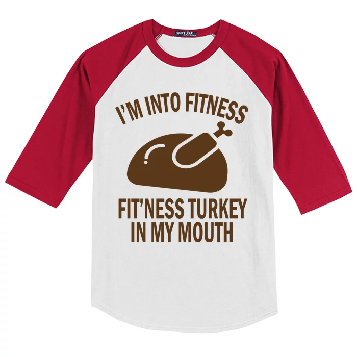 IM Into Fitness Funny Turkey Holiday Kids Colorblock Raglan Jersey