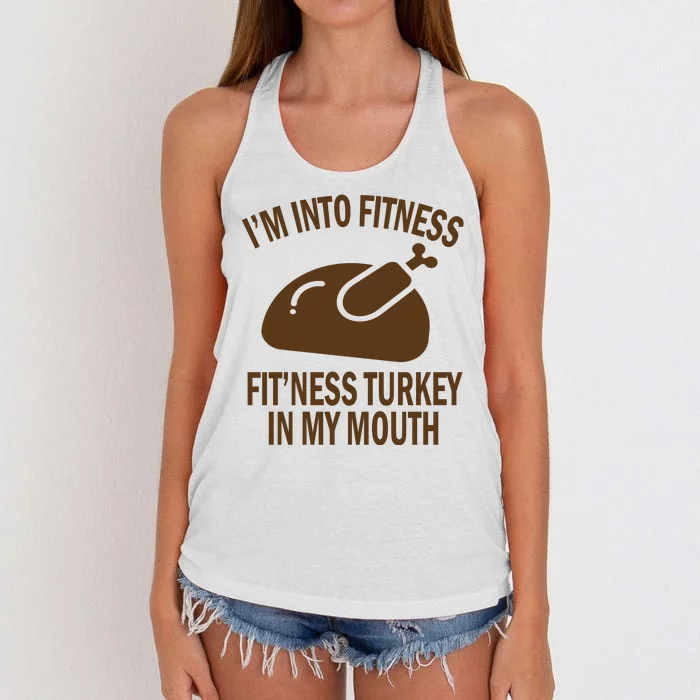 IM Into Fitness Funny Turkey Holiday Women's Knotted Racerback Tank