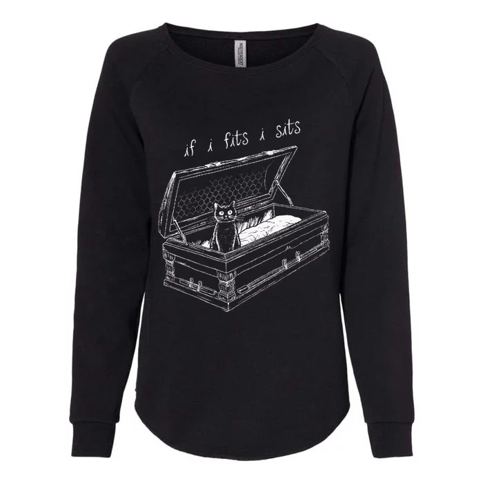 If I Fits I Sits Black Cat Coffin Kitty Sitting In A Casket Womens California Wash Sweatshirt