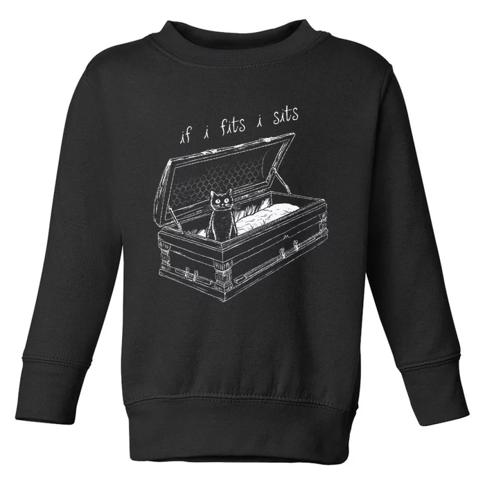 If I Fits I Sits Black Cat Coffin Kitty Sitting In A Casket Toddler Sweatshirt