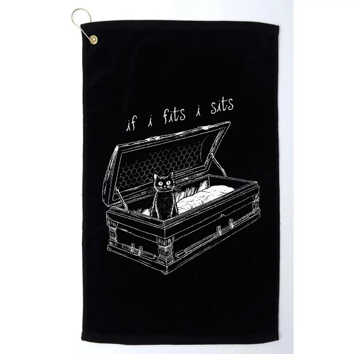 If I Fits I Sits Black Cat Coffin Kitty Sitting In A Casket Platinum Collection Golf Towel