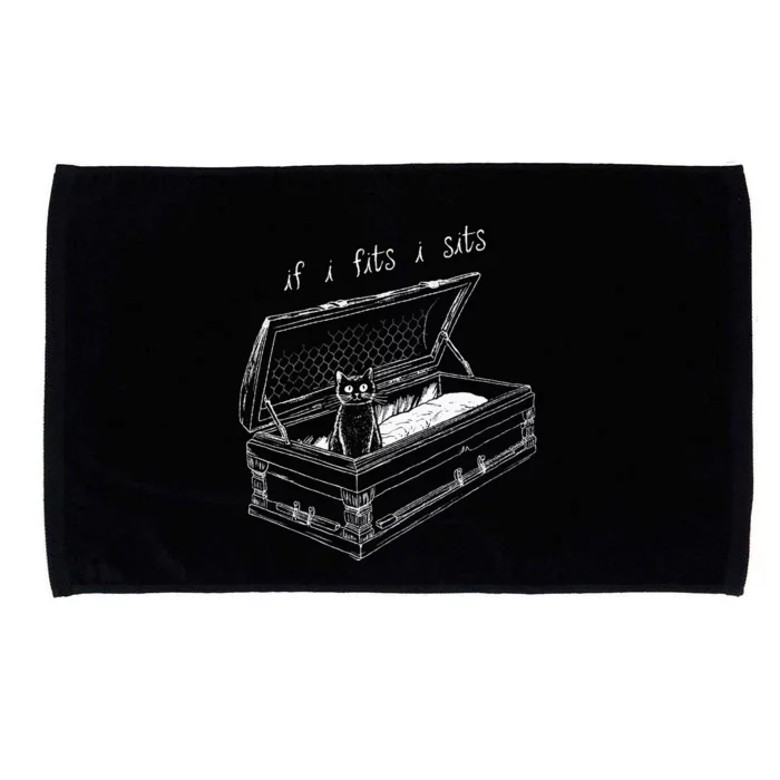 If I Fits I Sits Black Cat Coffin Kitty Sitting In A Casket Microfiber Hand Towel