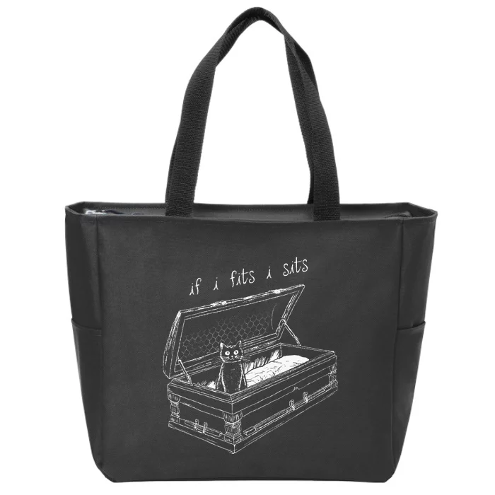 If I Fits I Sits Black Cat Coffin Kitty Sitting In A Casket Zip Tote Bag