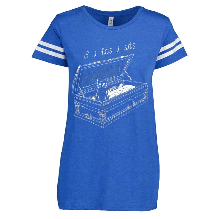 If I Fits I Sits Black Cat Coffin Kitty Sitting In A Casket Enza Ladies Jersey Football T-Shirt