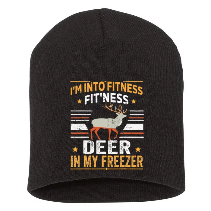 I'm Into Fitness Deer Freezer funny dad hunter deer hunting (1) Short Acrylic Beanie