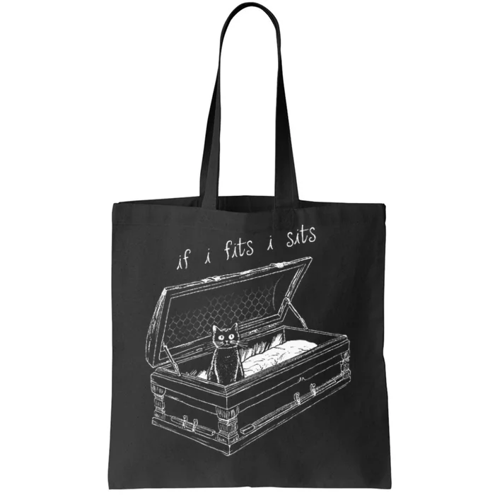 If I Fits I Sits Black Cat Coffin Kitty Sitting In A Casket Tote Bag