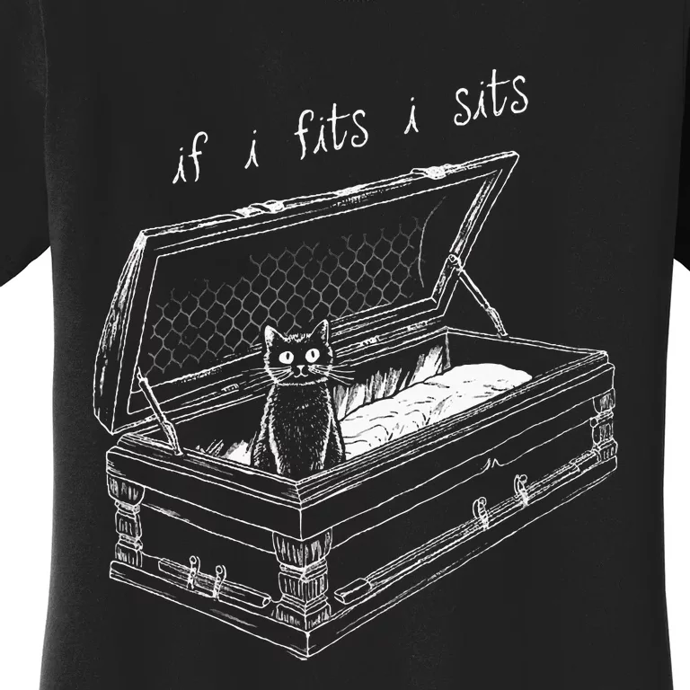 If I Fits I Sits Black Cat Coffin Kitty Sitting In A Casket Women's T-Shirt