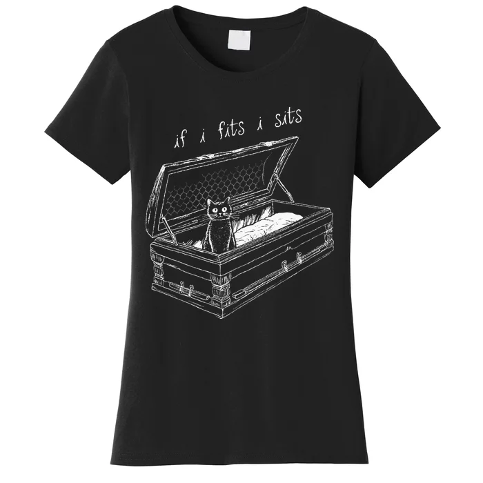 If I Fits I Sits Black Cat Coffin Kitty Sitting In A Casket Women's T-Shirt