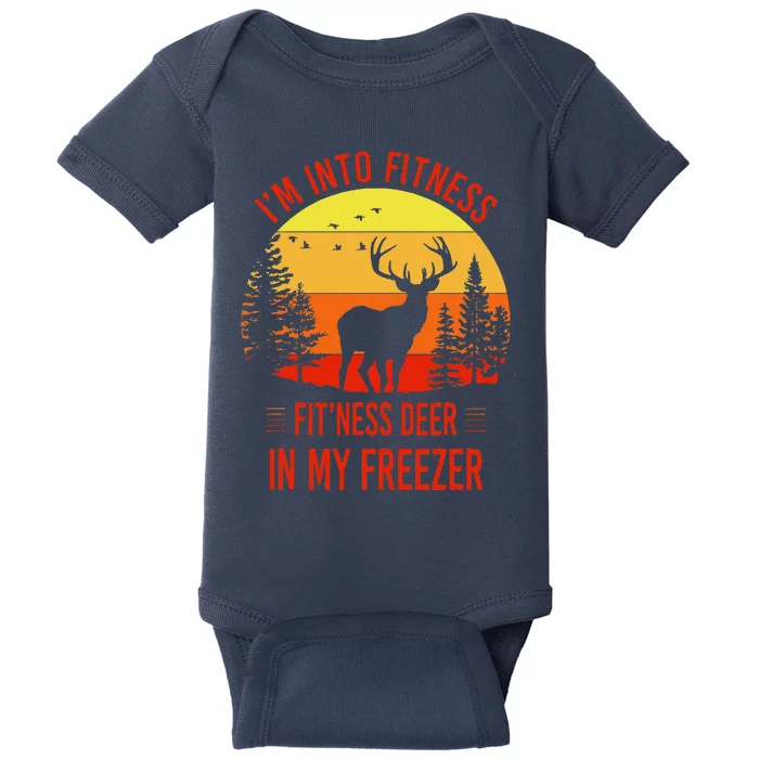 IM Into Fitness. FitNess Deer In My Freezer Funny Baby Bodysuit