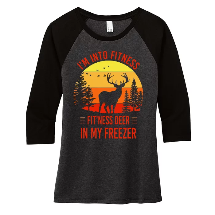 IM Into Fitness. FitNess Deer In My Freezer Women's Tri-Blend 3/4-Sleeve Raglan Shirt