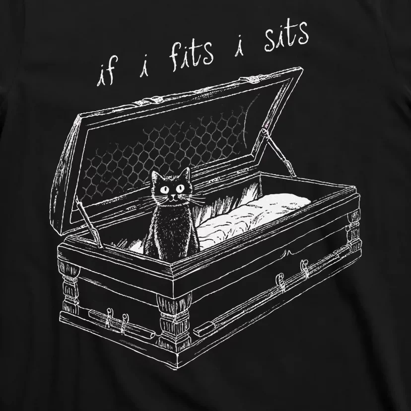 If I Fits I Sits Black Cat Coffin Kitty Sitting In A Casket T-Shirt