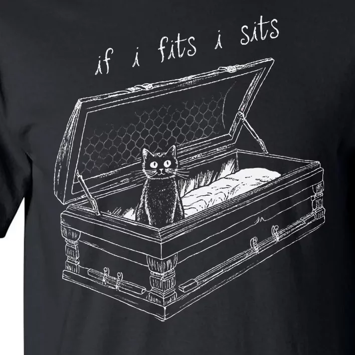 If I Fits I Sits Black Cat Coffin Kitty Sitting In A Casket Tall T-Shirt