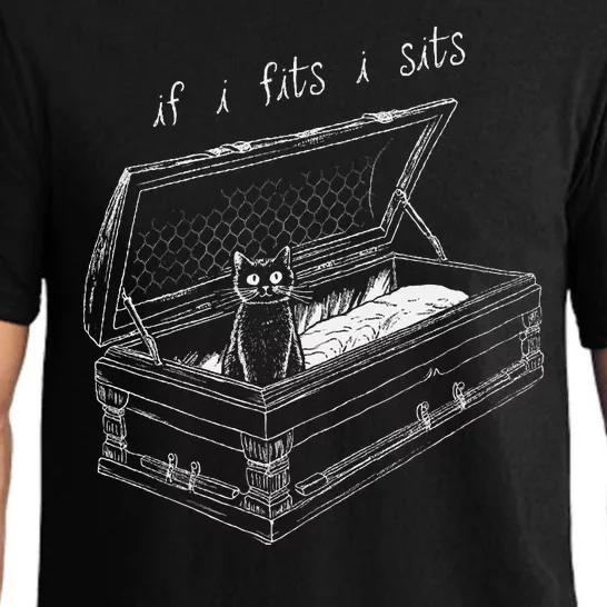 If I Fits I Sits Black Cat Coffin Kitty Sitting In A Casket Pajama Set