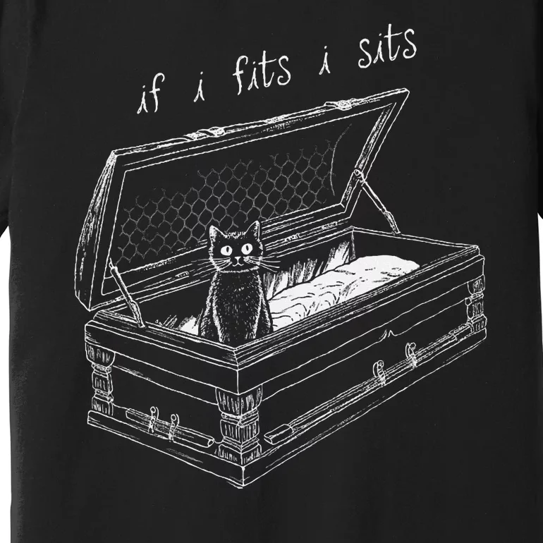 If I Fits I Sits Black Cat Coffin Kitty Sitting In A Casket Premium T-Shirt