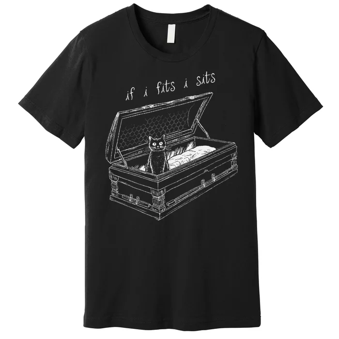 If I Fits I Sits Black Cat Coffin Kitty Sitting In A Casket Premium T-Shirt