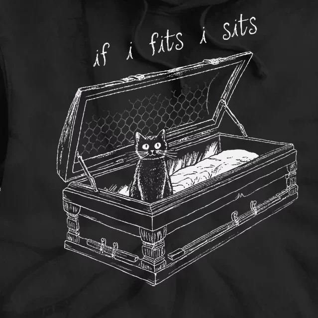 If I Fits I Sits Black Cat Coffin Kitty Sitting In A Casket Tie Dye Hoodie