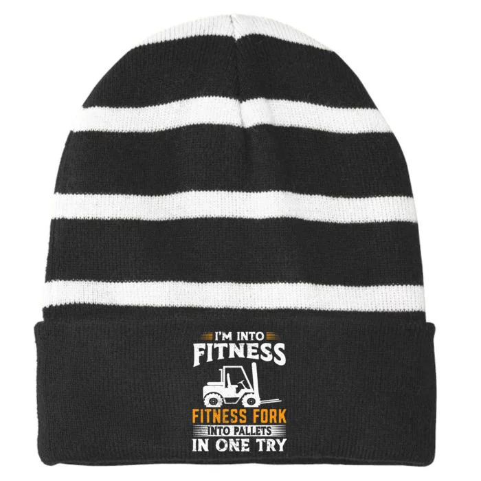 Im Into Fitness Funny Forklift Operator Striped Beanie with Solid Band