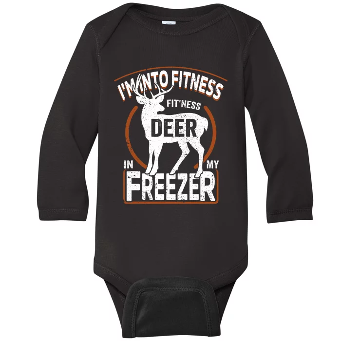 IM Into Fitness Deer Freezer Funny Dad Hunter Deer Hunting Baby Long Sleeve Bodysuit