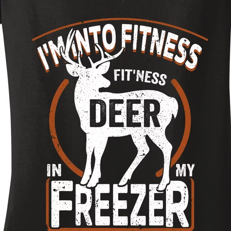 IM Into Fitness Deer Freezer Funny Dad Hunter Deer Hunting Women's V-Neck T-Shirt