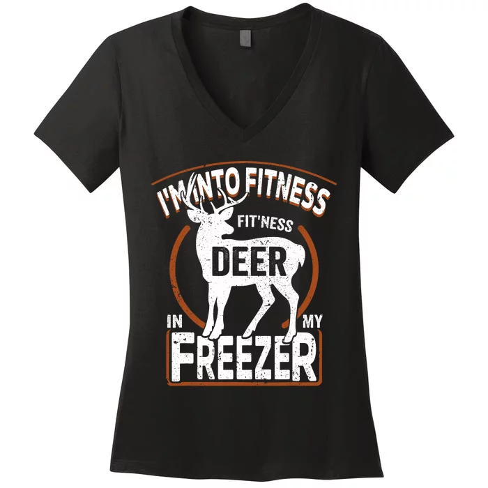 IM Into Fitness Deer Freezer Funny Dad Hunter Deer Hunting Women's V-Neck T-Shirt