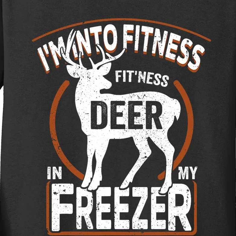 IM Into Fitness Deer Freezer Funny Dad Hunter Deer Hunting Kids Long Sleeve Shirt