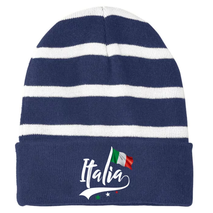 Italia Italian Flag Italy Italiano Heritage Striped Beanie with Solid Band