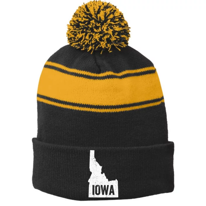 Idaho Iowa Funny Geography Mix Up Stripe Pom Pom Beanie