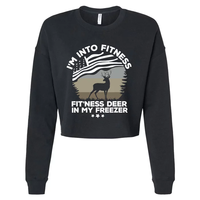 IM Into Fitness FitNess Deer In My Freezer Deer Flag Cropped Pullover Crew