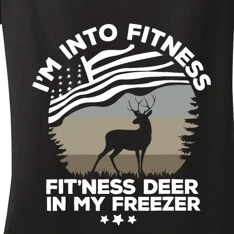 IM Into Fitness FitNess Deer In My Freezer Deer Flag Women's V-Neck T-Shirt