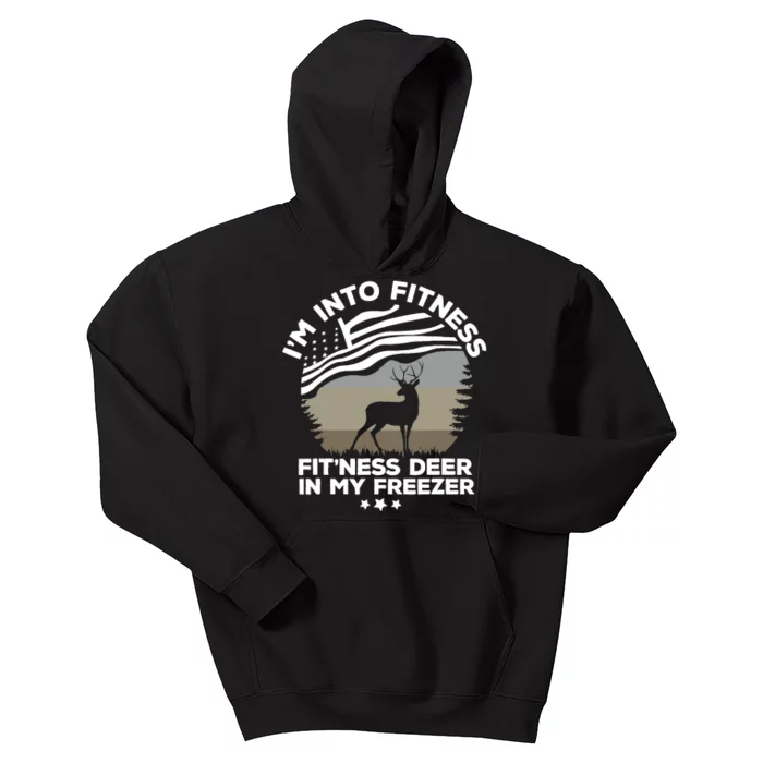 IM Into Fitness FitNess Deer In My Freezer Deer Flag Kids Hoodie