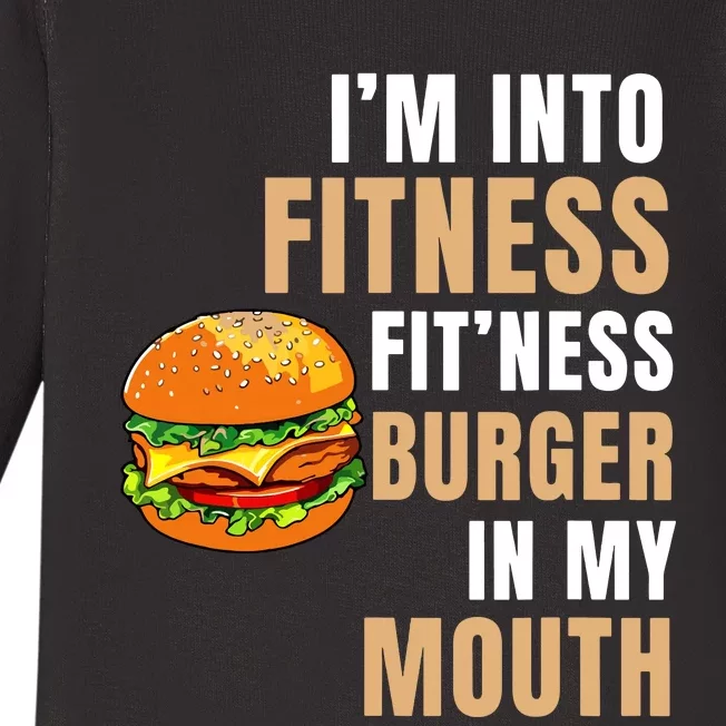 Im Into Fitness Burger Mouth Funny Hamburger Baby Long Sleeve Bodysuit