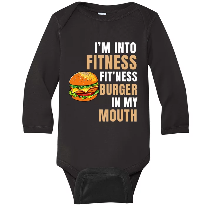 Im Into Fitness Burger Mouth Funny Hamburger Baby Long Sleeve Bodysuit